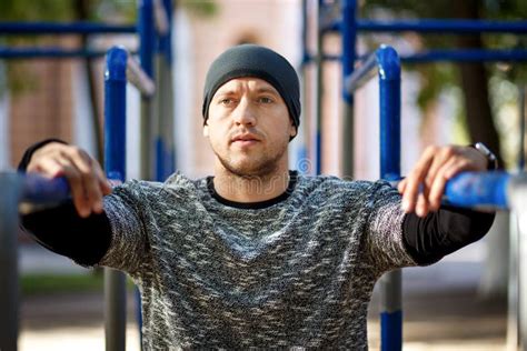 Close Up Portrait Of Strong Active Man With Fit Muscular Body Doing