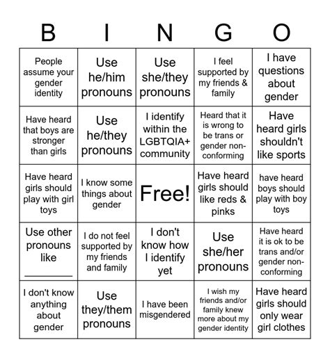 Gender Sterotypes Bingo Card