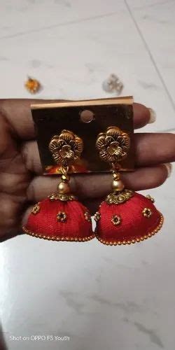 Red Silk Thread Earrings Shape India At Rs Pair In Pondicherry