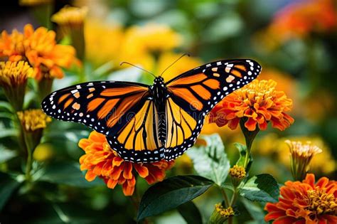 Monarch Butterfly Danaus Plexippus Feeding On A Flower Ai Generated