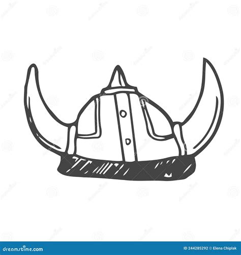 Doodle Viking Helmet Black And White Viking Helmet Cartoon In Vector