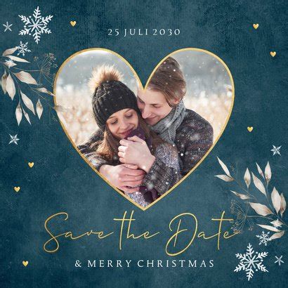 Save The Date Kerstkaart Blauw Foto Hart Kaartje2go