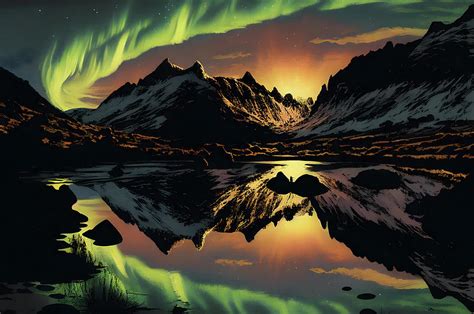 Aurora Over the Arctic Fjords Digital Art by TintoDesigns - Pixels