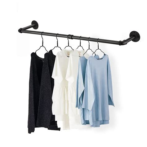 Fobule Wall Mounted Clothes Rack Industrial Pipe Black Iron