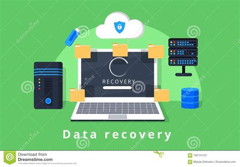 Data Recovery Data Backup Restoration And Security Flat Design Vector