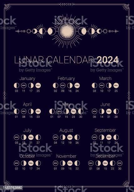 Ilustración De Calendario Lunar Del Año 2024 Con El Telón De Fondo Del