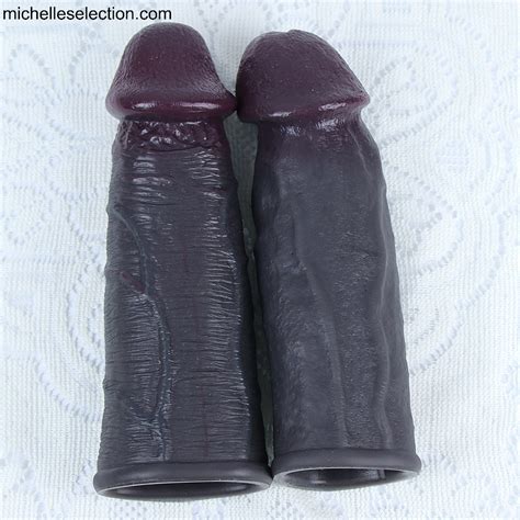 Black Realistic Penis Extender Sleeve Big Growth Real Silicone Dick Man