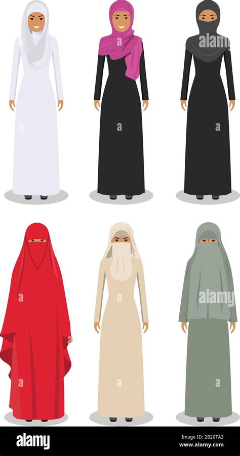 Set of different standing arab women in the traditional muslim arabic ...