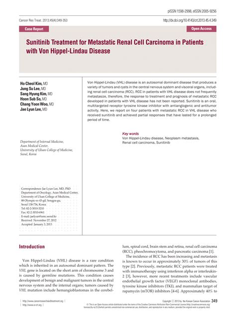 (PDF) Sunitinib Treatment for Metastatic Renal Cell Carcinoma in Patients with Von Hippel-Lindau ...