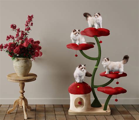 Eden Wood Floral Cat Tree Tower Wooden Cat Tower Modern Cat Etsy