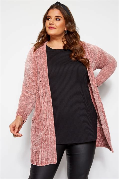 Pink Chenille Knitted Cardigan Yours Clothing