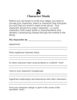 Character Study Worksheet by Ashley Springer | TPT