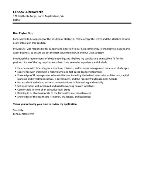 Strategist Cover Letter Velvet Jobs