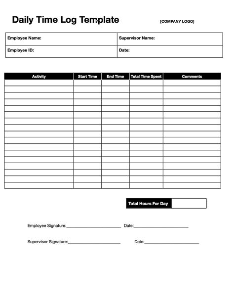 Daily Work Log Excel Template