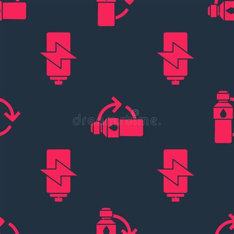 Set Battery And Recycling Plastic Bottle On Seamless Pattern Vector