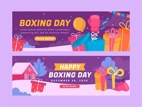 Free Vector Flat Boxing Day Horizontal Banners Set