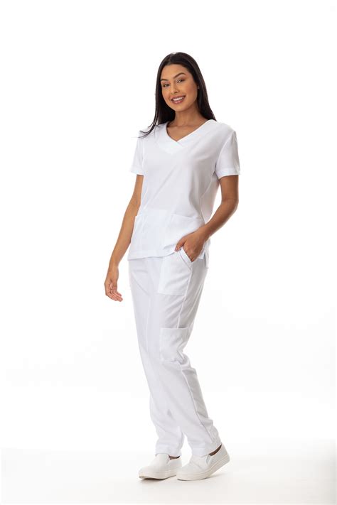 Pijama Cirurgico Feminino Bolsos Branco