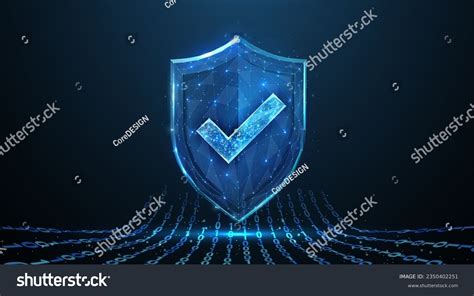 Secure Technology Polygonal Wireframe Shield With Check Mark Sign On