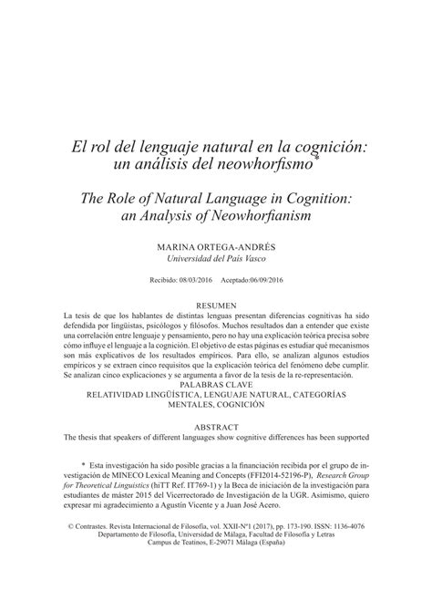 Pdf El Rol Del Lenguaje Natural En La Cognici N Un An Lisis Del