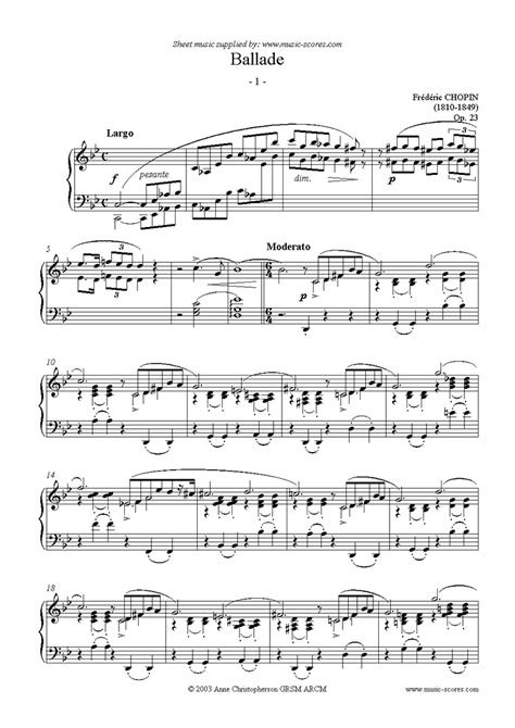 Chopin Op 23 Ballade No 01 In G Minor Classical Sheet Music