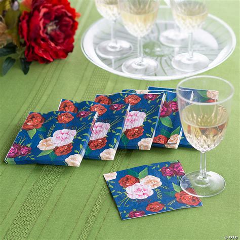 Bulk 48 Pc. Navy Floral Beverage Napkins | Oriental Trading