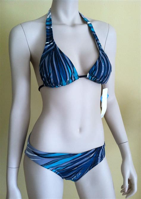 Badgley Mischka Swimsuit Halter Top Bikini Bottom Green Gray Multi Sz 8