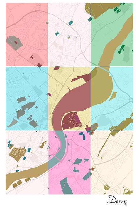 Derry Northern Ireland City Map Pop Art 001 Digital Art By Dandi