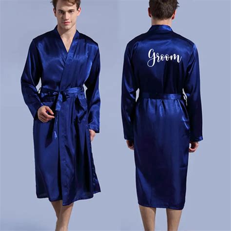 Groom Robe Emulation Silk Soft Home Bathrobe Nightgown For Men Kimono