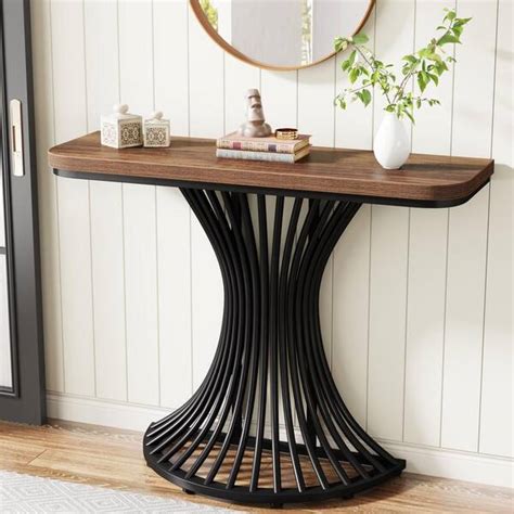 BYBLIGHT Turrella 39 In Wood Rustic Brown Rectangle MDF Console Table