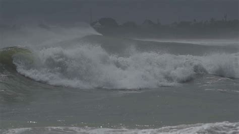 Tidal Wave Big Giant Waves Strong Tides On The Beach During Wind