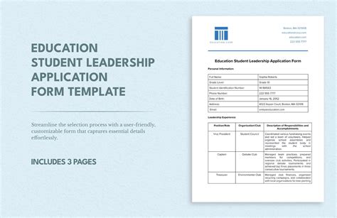 Education Student Leadership Application Form Template In Word Pdf