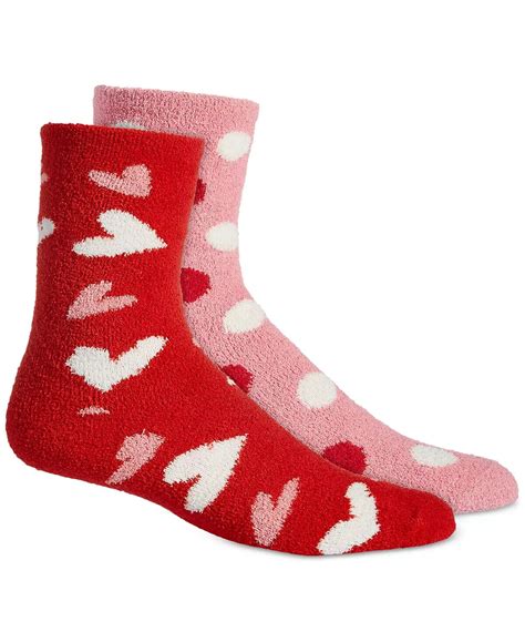 Winter Warm Socks Hearts And Dots Fuzzy Socks Set Of 2 Ebay