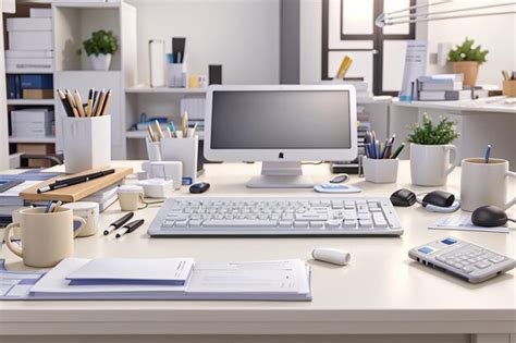 Premium Photo | White office desk table with notebook computer keyboard ...