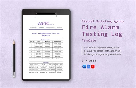 Digital Marketing Agency Fire Alarm Testing Log Template In Pdf Word