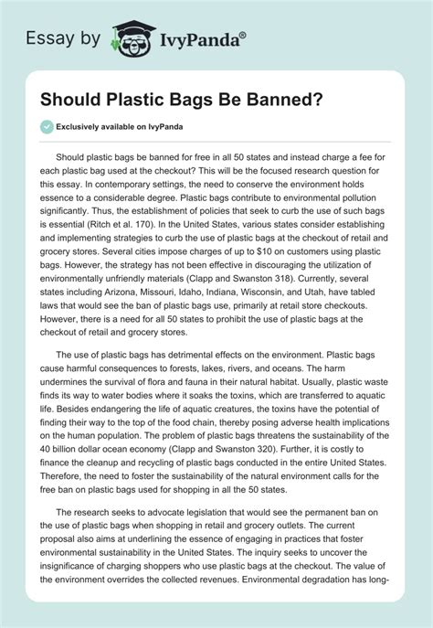 Should Plastic Bags Be Banned 1160 Words Essay Example