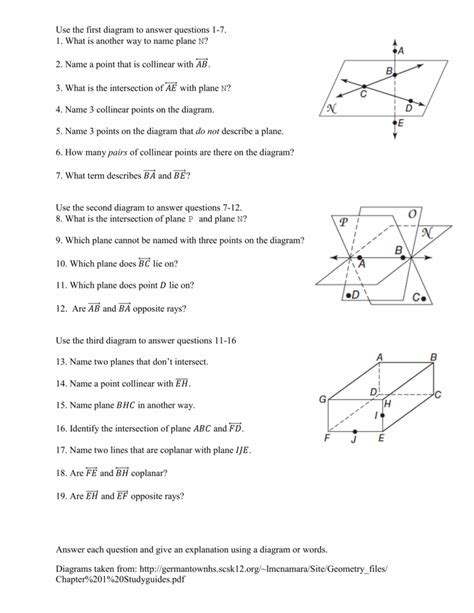 Unit Geometry Basics Homework Points Lines And Planes Answer Key