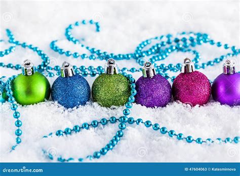 Christmas Balls and Garland Stock Image - Image of purple, decorate ...