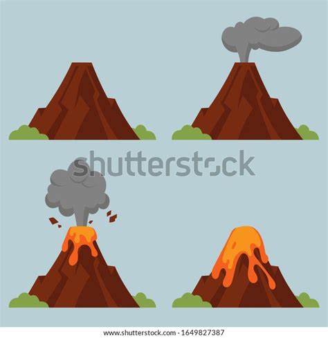 Vector Set Volcanoes Varying Degrees Eruption Stock Vector Royalty