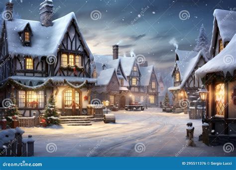 Christmas Village Landscape in a Vintage Style. Stock Illustration ...