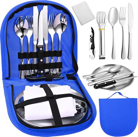 Camping Cutlery Set For 2 Portable Picnic Cutlery Set 14 Pcs With