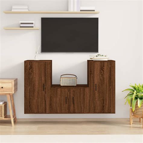 MEUBLE TV MURAL COMPLET Ensemble de meubles TV 3 pcs Chêne marron