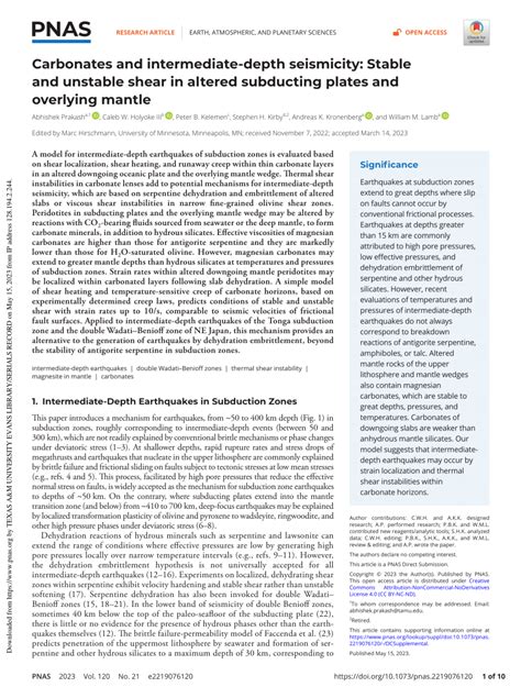 Pdf Carbonates And Intermediate Depth Seismicity Stable And Unstable