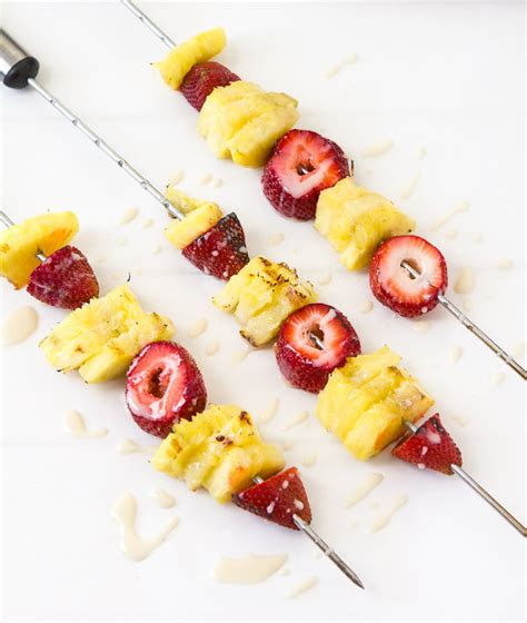 Grilled Pineapple And Strawberry Skewers With Bourbon White Chocolate