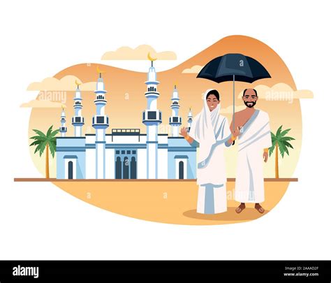 Muslims Persons In Hajj Mabrur Travel Celebration Stock Vector Image