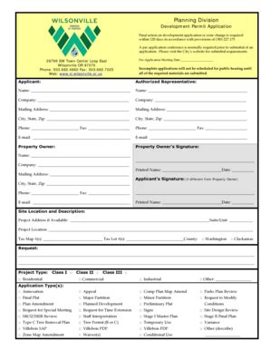 Fillable Online Ci Wilsonville Or Devel Permit App Form Updated