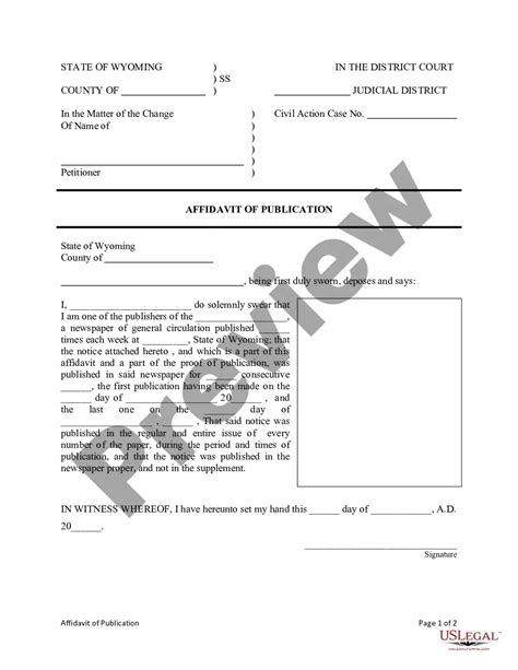 Wyoming Affidavit Of Publication For Name Change Adult Minor Us