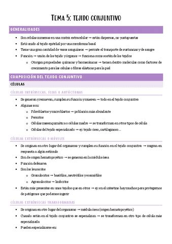 TEMA 5 CITOLOGIA Parcial Diciembre Tejido Conjuntivo Pdf