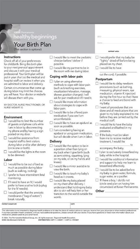 Gentle C Section Birth Plan Printable