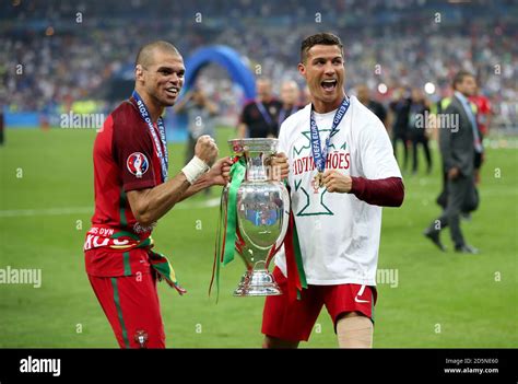 Portugal's Kleper Pep and Cristiano Ronaldo celebrate with the trophy ...