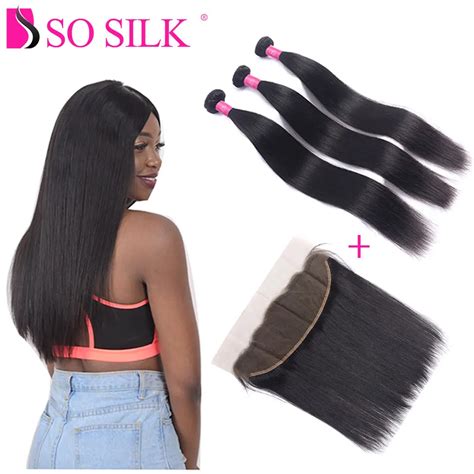 Malaysian Straight Hair 13x4 Lace Frontal Closure With Bundles So Silk